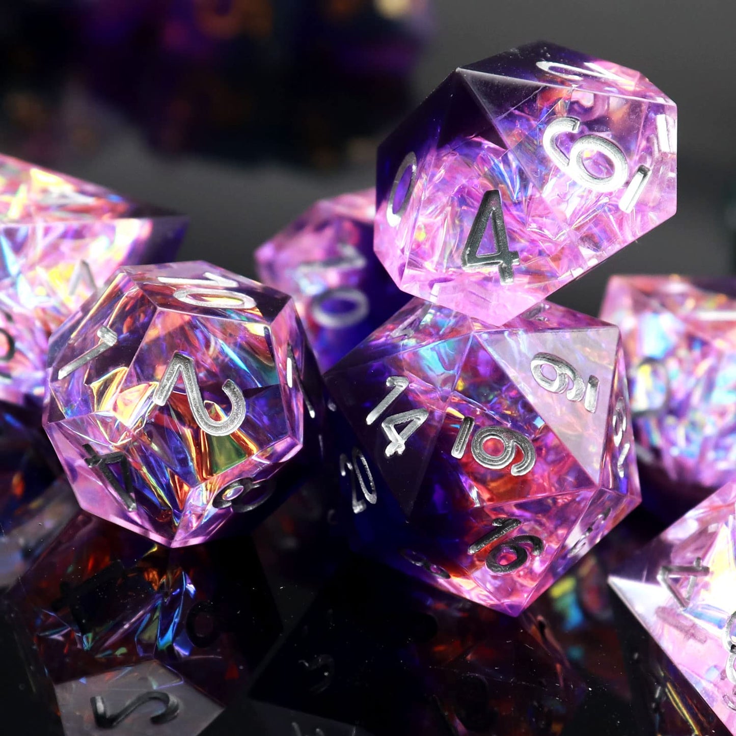 Haxtec DND Dice Set Sharp Edge Resin Dice with Dice Case Purple D&D Polyhedral Dice for TTRPGs Dungeons and Dragons DND Gift