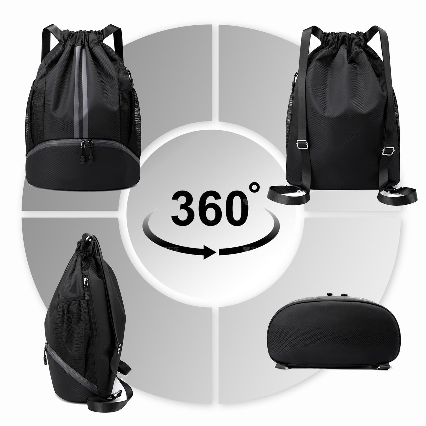 Hoedia Sports Drawstring Backpack - String Swim Gym Bag with Shoes Compartment and Wet Proof Pocket for Women&Men