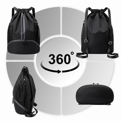 Hoedia Sports Drawstring Backpack - String Swim Gym Bag with Shoes Compartment and Wet Proof Pocket for Women&Men