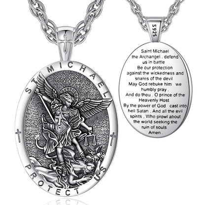 EUDORA St Saint Michael Necklace Medal for Women Men S925 Sterling Silver, Archangel St Michael Pendant for Protection Medalla de San Miguel Arcangel Christian Jewelry Gifts for Mens Women, 22"+2"