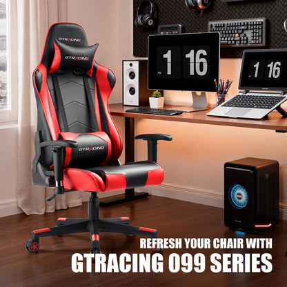 GTRACING Gaming Chair Racing Office Computer Ergonomic Video Game Chair Backrest and Seat Height Adjustable Swivel Recliner with Headrest and Lumbar Pillow Esports Chair (Red)