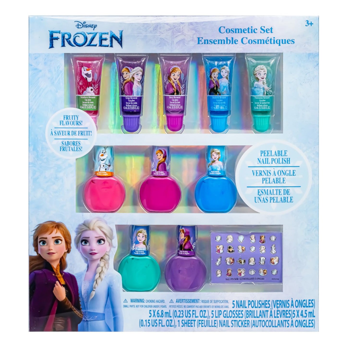 Disney Frozen 2 - Townley Girl Super Sparkly Cosmetic Makeup Set for Girls with Lip Gloss Nail Polish Nail Stickers - 11 Pcs|Perfect for Parties Sleepovers Makeovers| Birthday Gift for Girls 3 Yrs+