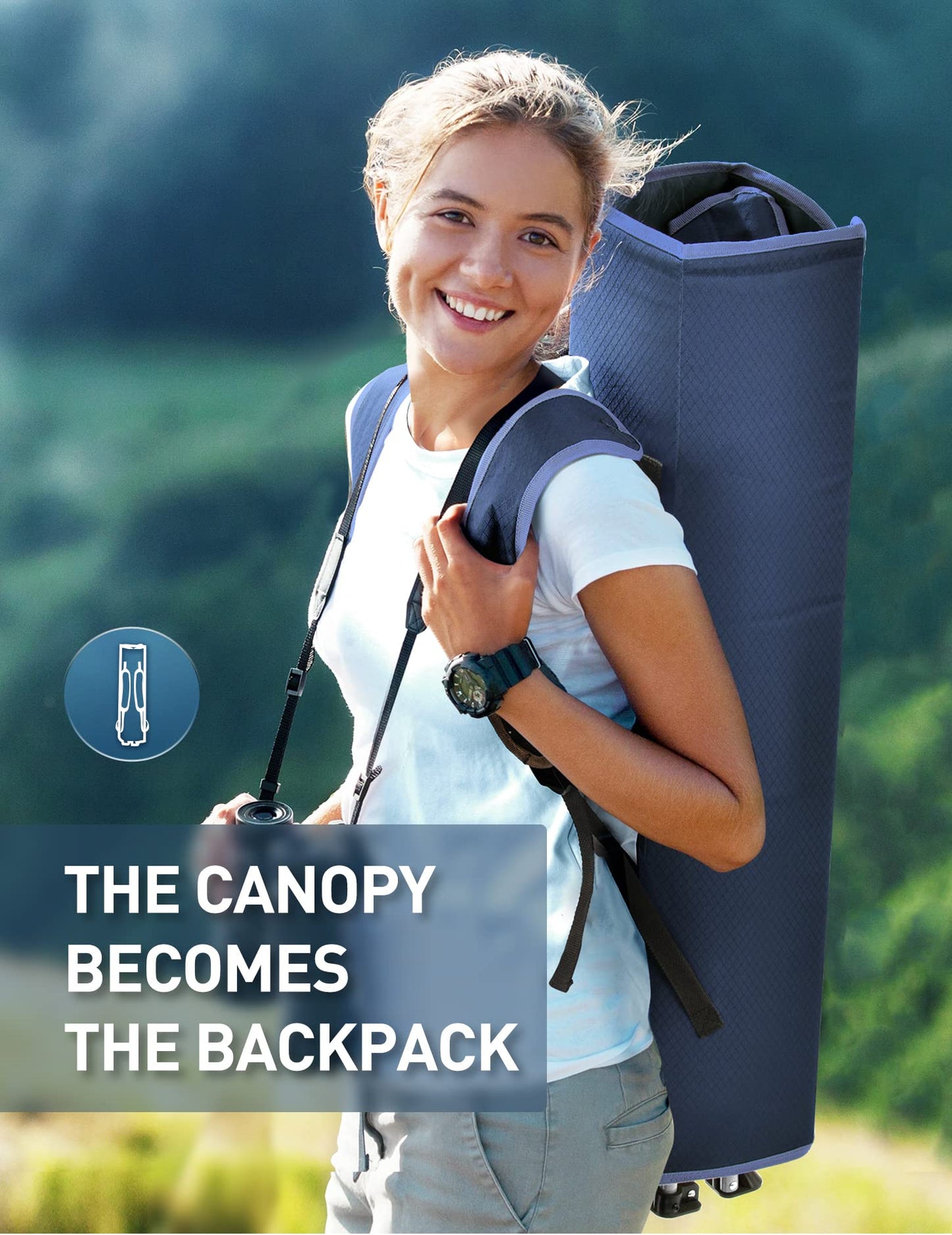 Docusvect Beach Chair with Canopy Shade, Folding Camping Chair with Canopy with Cup Holder, Side Pocket for Camp, Beach, Tailgates, Fishing - Support 330 LBS