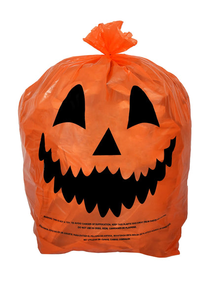 KINREX Halloween Leaf Bags Pumpkin Plastic Lawn and Leaf Bags Decoration - Outdoor Fall Trash Bag Decor - Orange Jack O Lantern - Pack of 3 with Twist Ties