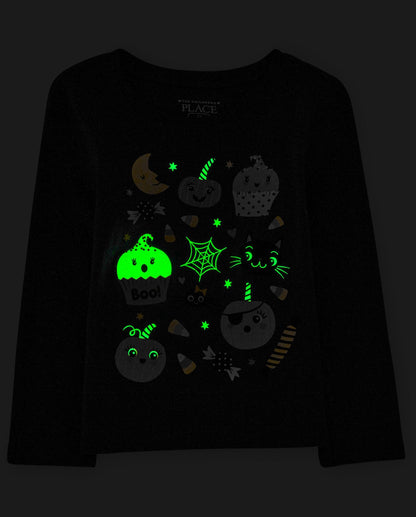 The Children's Place Baby-Girls and Toddler All Holidays Long Sleeve Graphic T-Shirts,Multipacks Halloween Doodle Print/Black 2-Pack 5T