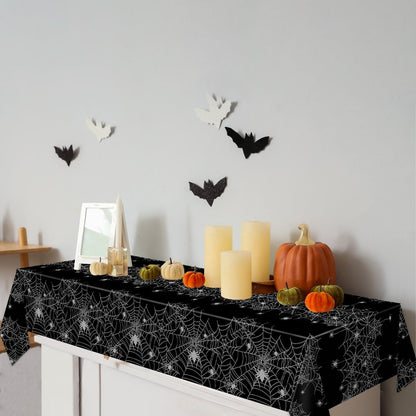 Halloween Tablecloth,2 Pack Disposable Plastic Tablecloth 54"x108" Halloween Decorations,Black Table Cloth for Birthday Decors,Spider Web Table Cover,Party Supplies for Indoor or Outside,Home,Dinner