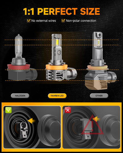 FAHREN H11 9005 Light bulbs Combo, [Upgraded&Brightest] 60000LM 900% Super Bright H9 H8 HB3 Off-Road Use or Fog Light Bulbs,6500K White Non-Polarity Plug and Play, Pack of 4