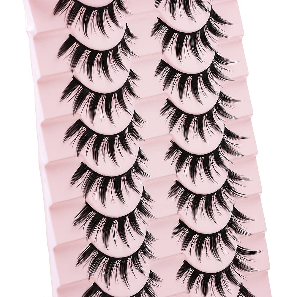 10 Pairs Manga Lashes Spiky Anime Cosplay Lashes 15mm Janpanese False Eyelashes Manhua Anime Doll Eye Lashes Halloween Makeup False Lashes