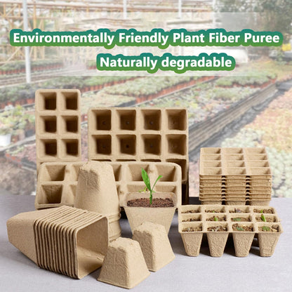 Doubleggs 120 Cells Seed Starter Tray, 10 Pack Biodegradable Peat Pots with 100 Labels, Plant Starter Kit for Seedlings