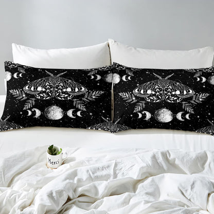 Erosebridal Gothic Moth Sheet Set Twin Size Skeleton Halloween Boho Death Moth Decor Flat Sheet Animal Skeleton Skull Bed Sheet Bohemian Sun and Moon Fitted Sheet with 1 Pillowcase
