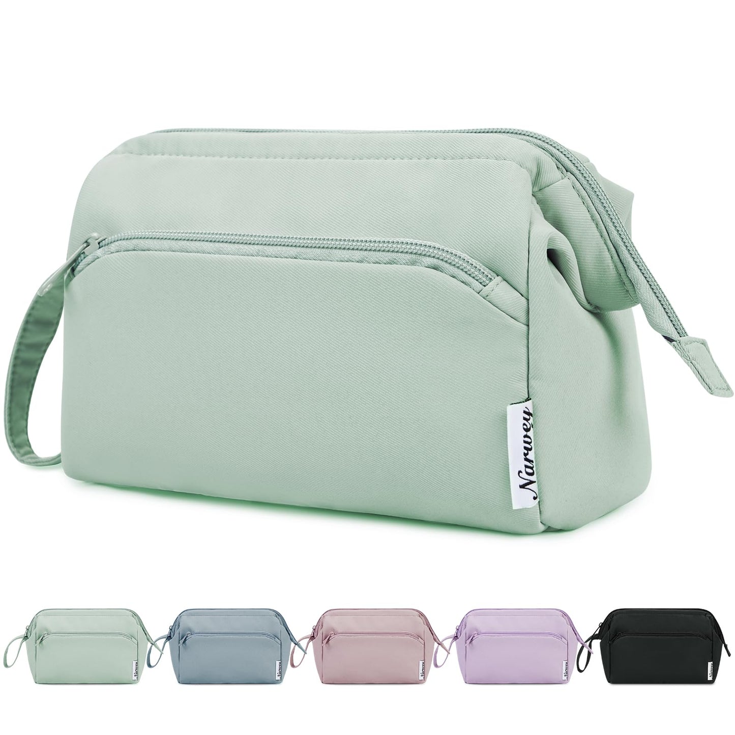 Narwey Wide-open Makeup Bag Women Girls, Travel Toiletry Bag for Women Cosmetic Bag Organizer Make up Bag with Compartments Toiletries Medicine Bag (Mint Green)