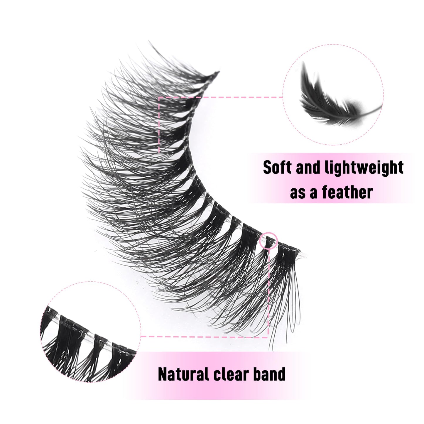KSYOO False Eyelashes Cat Eye Lashes Wispy Lashes Clear Band V1 Russian Strip Lashes That Look Like Extensions D Curl Cat Eye Lashes Natural Look Faux Mink 3D Fluffy Russian Strip Eyelashes