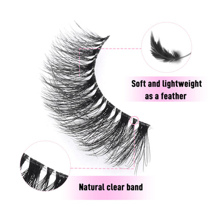 KSYOO False Eyelashes Cat Eye Lashes Wispy Lashes Clear Band V1 Russian Strip Lashes That Look Like Extensions D Curl Cat Eye Lashes Natural Look Faux Mink 3D Fluffy Russian Strip Eyelashes