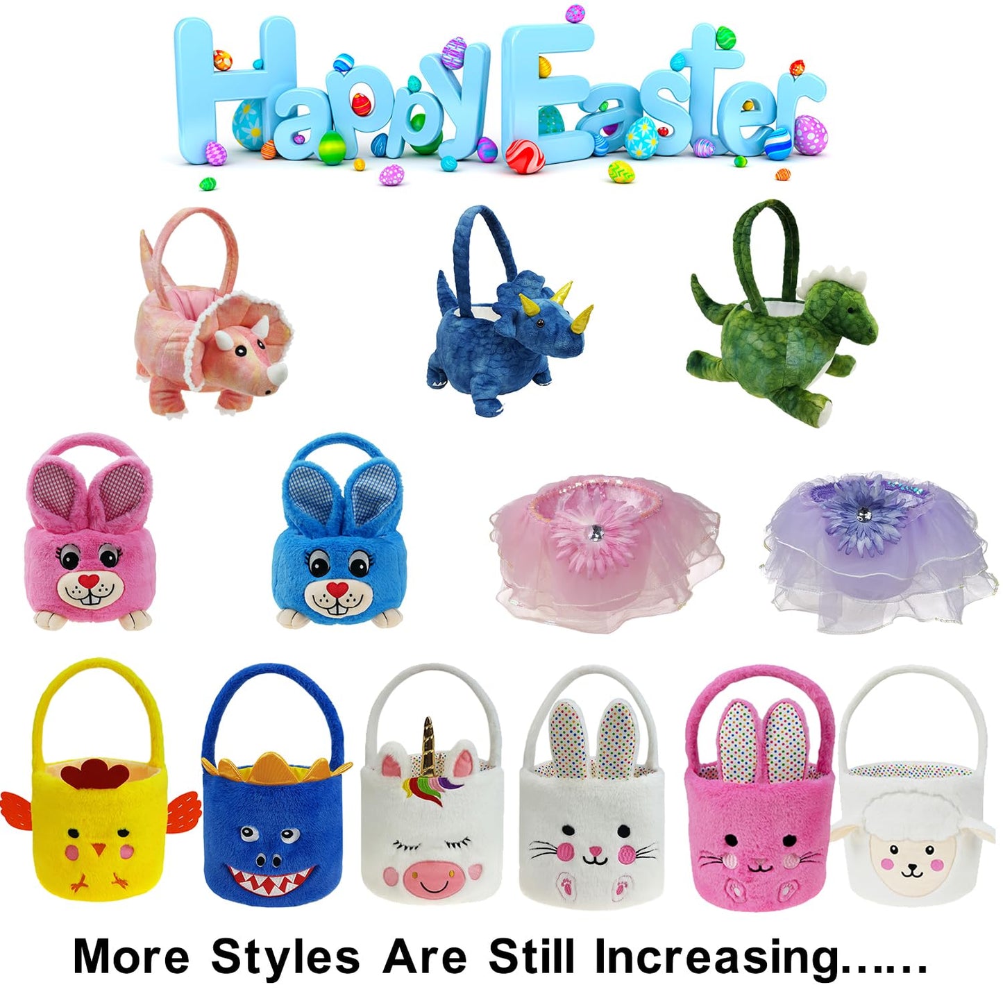 DearSun 3D Triceratops Plush Basket Halloween Trick or Treat Baskets, Cute Candy Bucket for Kids Gift Party Decoration, Pink