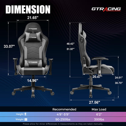 GTRACING Gaming Chair with Speakers, Video Game Chair Bluetooth Music with Lumbar Support, Ergonomic Comfortable Office Computer Chair for Adults, Adjustable Reclining Chairs, 360° Swivel, Light Grey