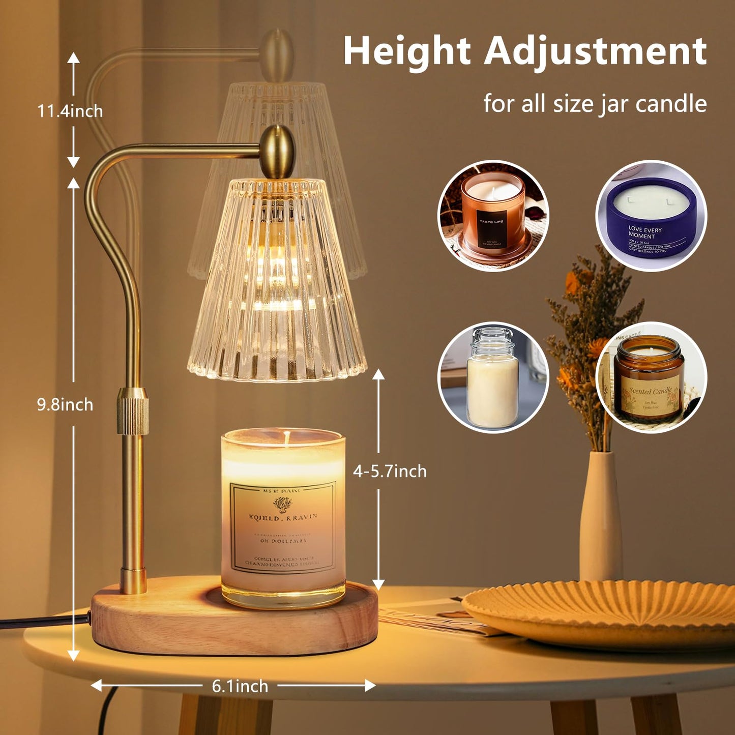 Engpure Candle Warmer Lamp with Timer and Dimmer Adjustable Height for Home Room Decor, Brithday Gifts for Women, Candle Warmer for Scented Jar Candles Mother's Day Gifts