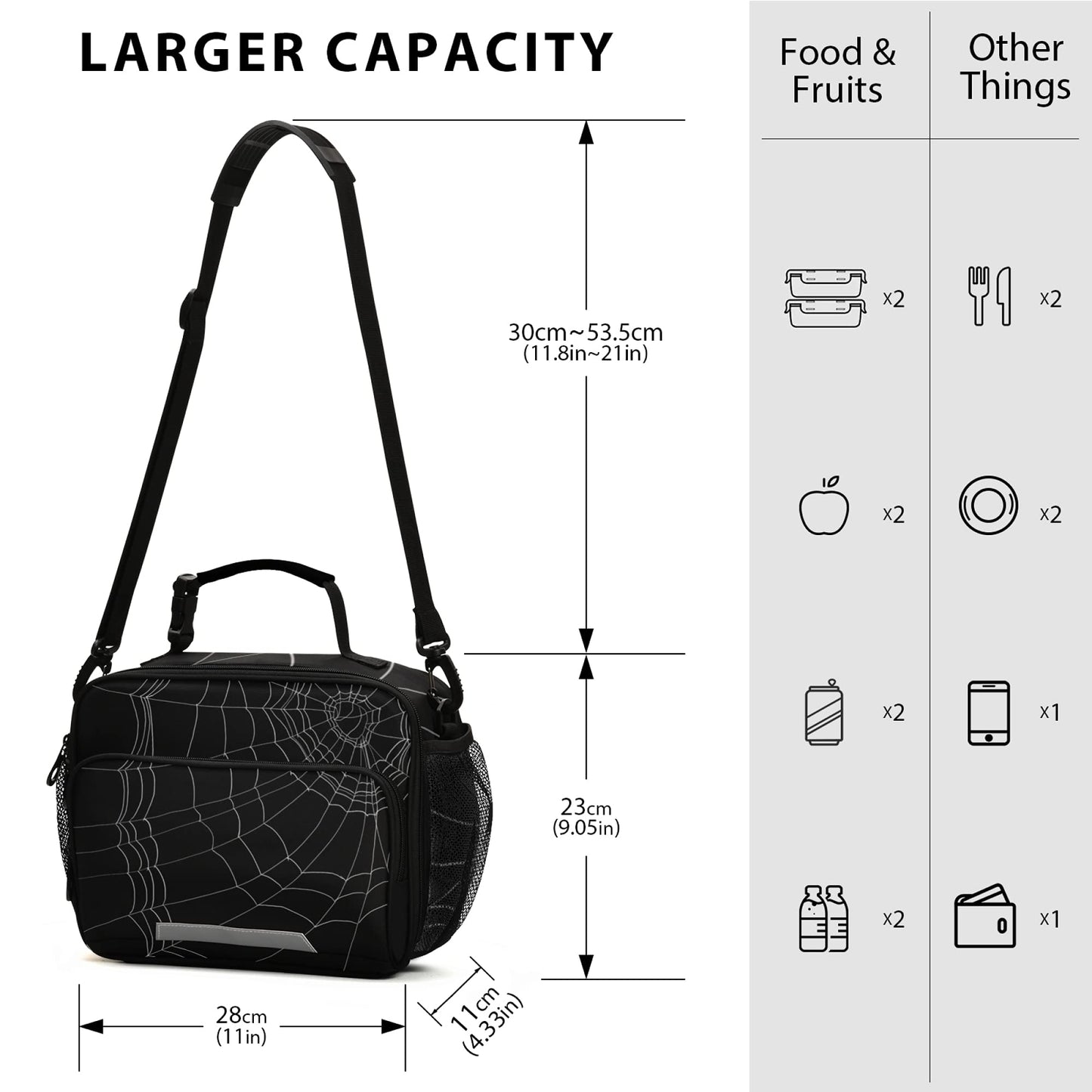 Glaphy Cobweb Lunch Bag Insulated Black Spiders Web Lunch Box Cooler Cooling Tote Food Container for Men Women Kids Adults