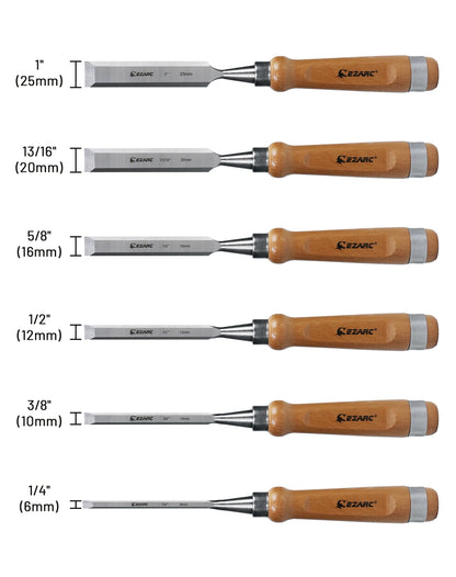 EZARC 6 Pieces Wood Chisel Tool Sets Woodworking Carving Chisel Kit with Premium Wooden Case for Carpenter Craftsman