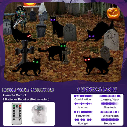 LCHUANG 6Pack Black Cat Halloween Decorations Outdoor with LED Glowing Eyes Lights Black Cat Yard Stakes Halloween Decor, Waterproof Outside Cats Blow up Scary Patio Lawn Decorations