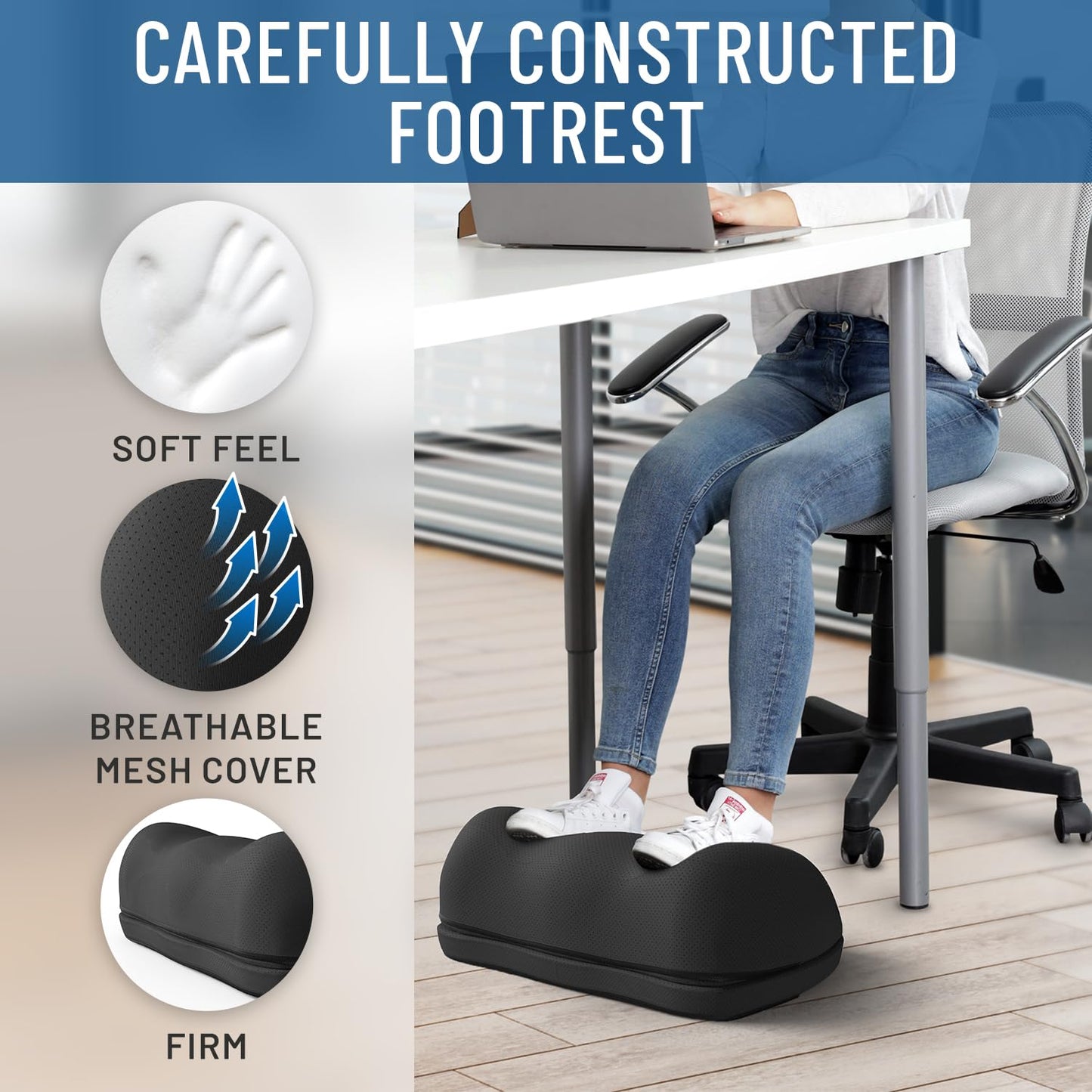 Everlasting Comfort Adjustable Cloud Foot Rest for Under Desk at Work with Pressure Point Nodes - Ergonomic Memory Foam Office Foot Stool & Desk Footrest for Gaming & Home Office