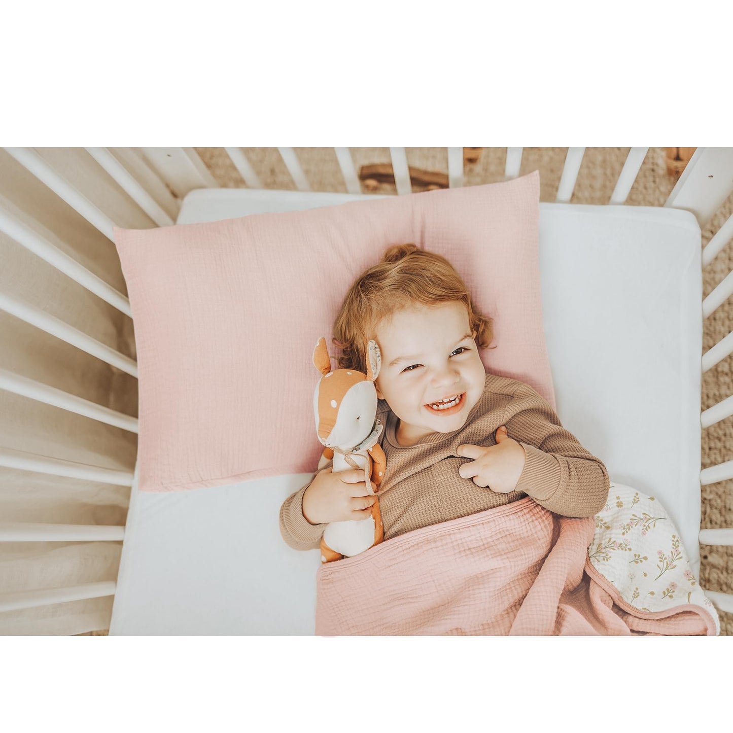 Konssy Muslin Toddler Pillowcase for 13x18 Pillow, 2 Pack Soft & Breathable Cotton Toddler Pillow Case, 100% Cotton Travel Pillow Covers for Baby Kids (Floral, Pink)