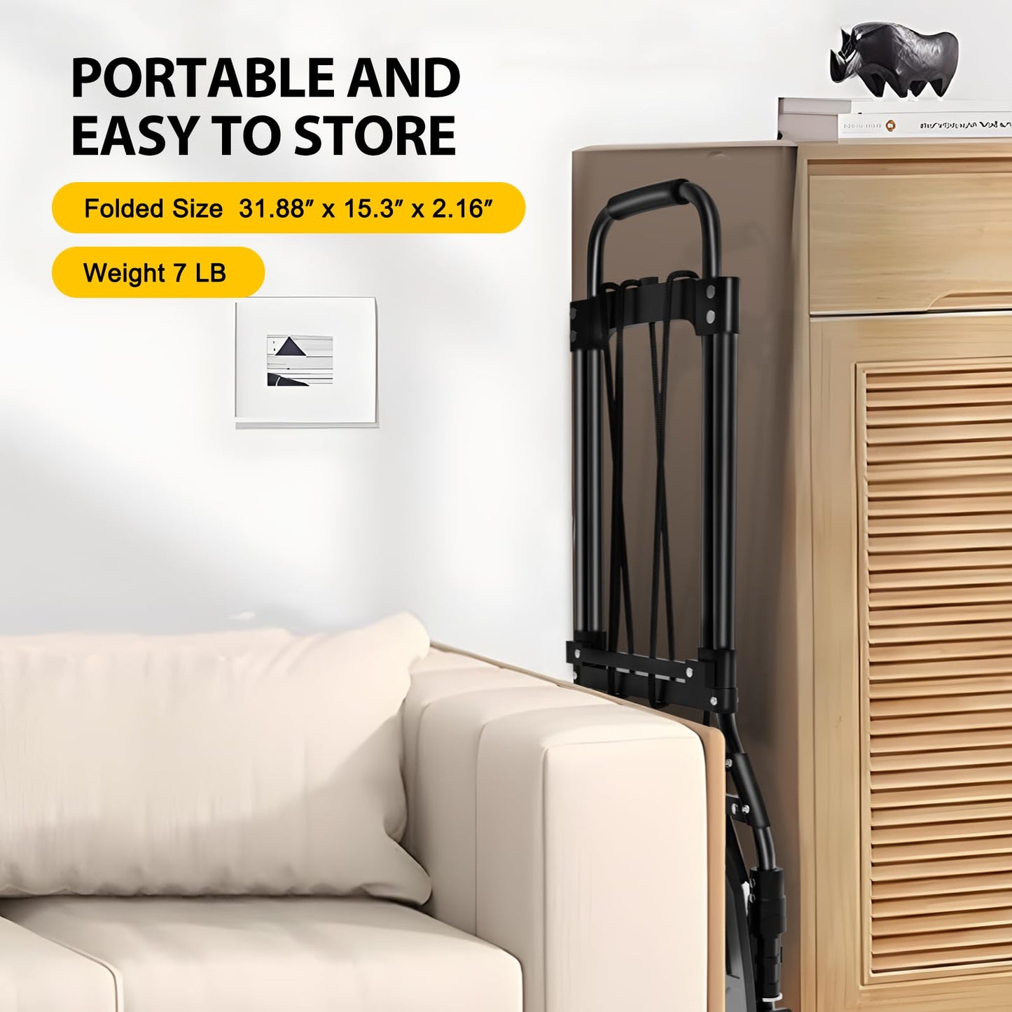 Folding Hand Truck and Dolly, 200 LB Capacity Upgraded Aluminum Dolly Cart, Extended Handle Portable Hand Truck for Travel, Moving, Shopping, Office Use, Black