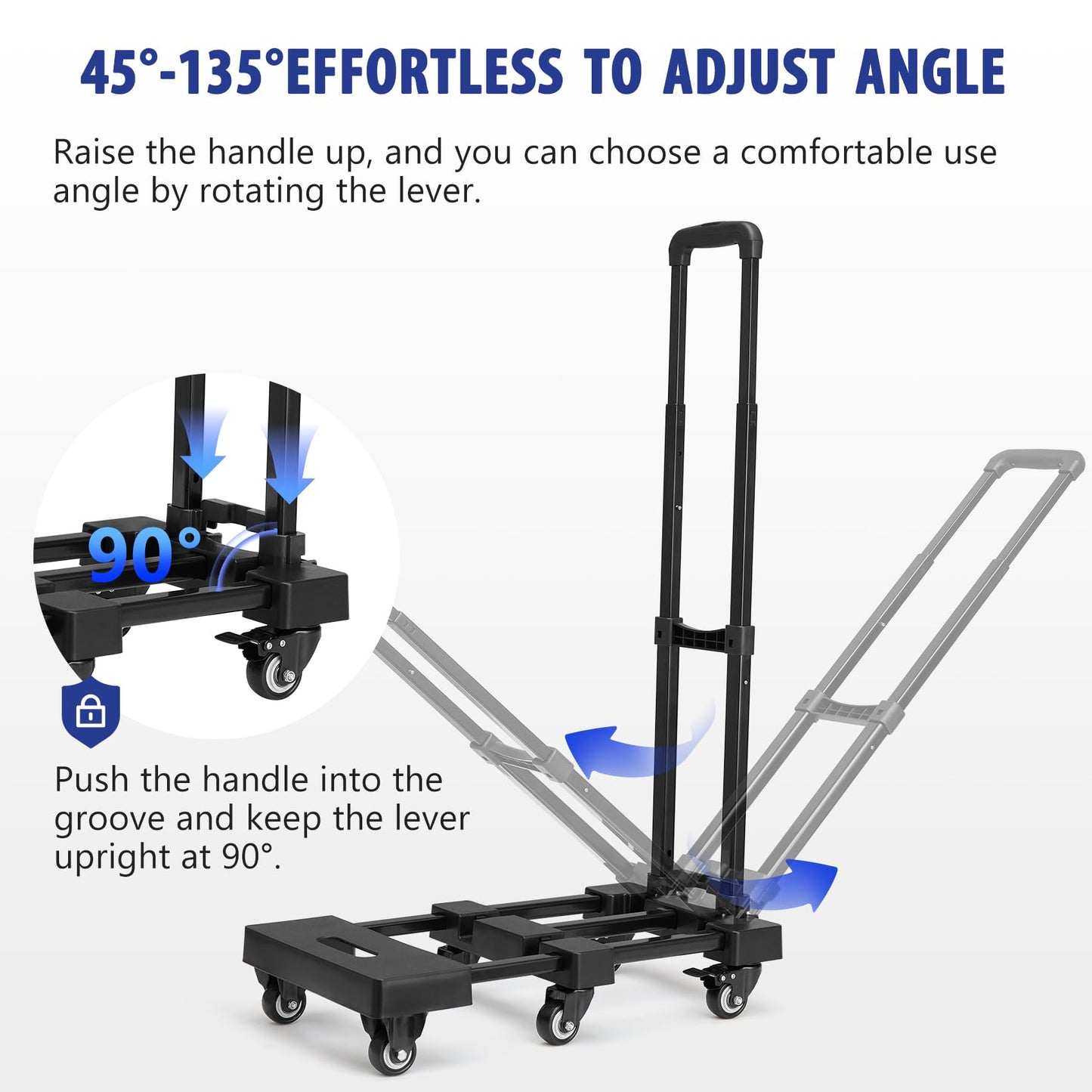 KEDSUM Folding Hand Truck with 6 Wheels, 530 LBS Load-Bearing Luggage Cart, Freely Adjustable Car Seat Dolly for Airport, Car Seat Travel Cart 2 Lashing Straps for Airport, Travel, Moving, Office
