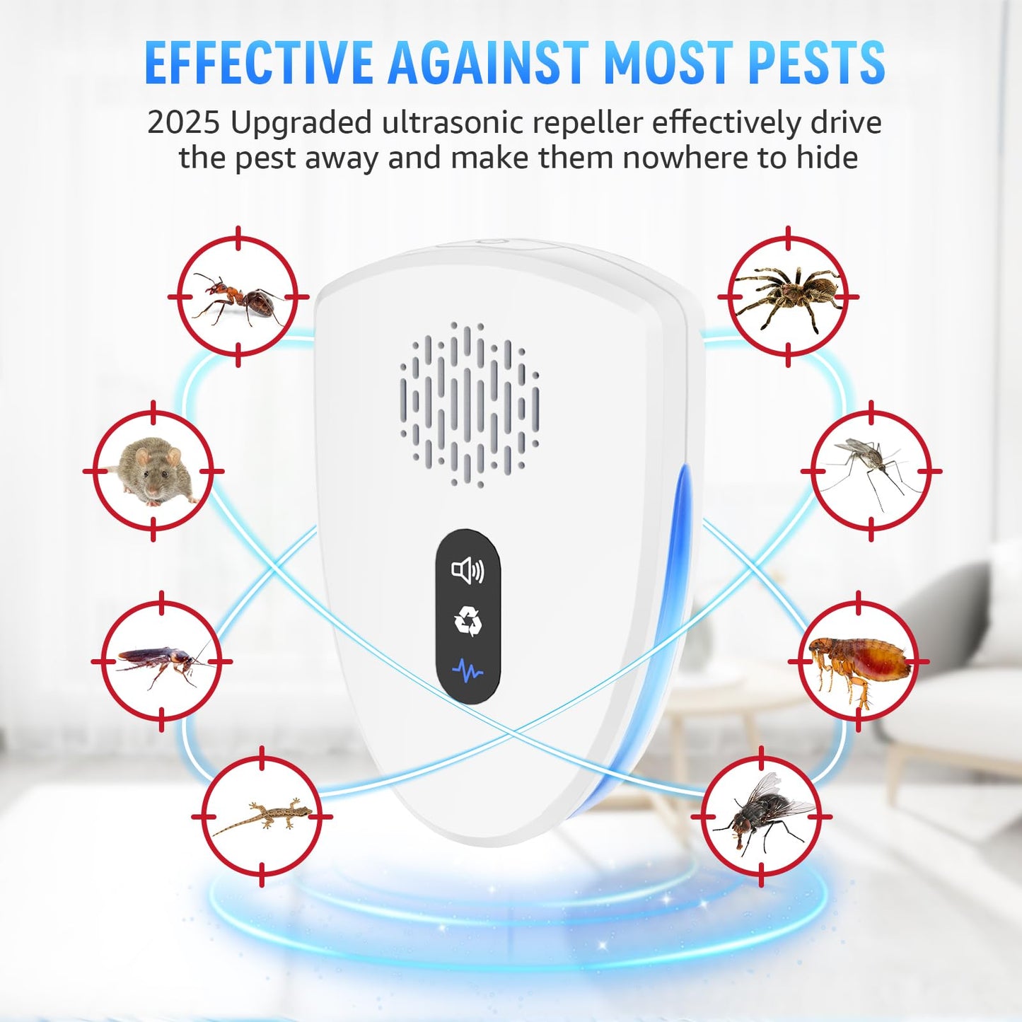 2025 Upgraded Ultrasonic Pest Control Repeller, Mouse Repellent Indoor for Spider Bug Roach Ant Fly Rat Mice Insect Deterrent, Mouse Rodent Repellent Ultrasonic Plug in, 3 Mode Switching, 6 Pack