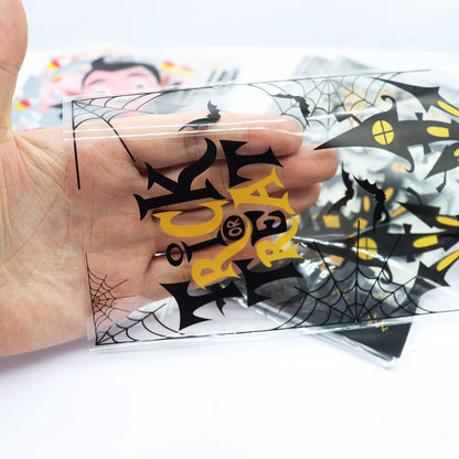VEYLIN 120Pcs Halloween Cellophane Treat Bags, Cartoon Clear Candy Bags with Twist Ties for Halloween Party Favors Supplies