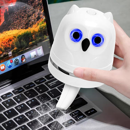 Hallocool Mini Crumb Vacuum Cleaner Owl Tabletop Crumb Sweeper Vacuum USB Recharging Craft Desk Vacuum Cleaner for Glitter Paper Scraps Eraser Crumbs Pencil Shavings Cookie Crumbs