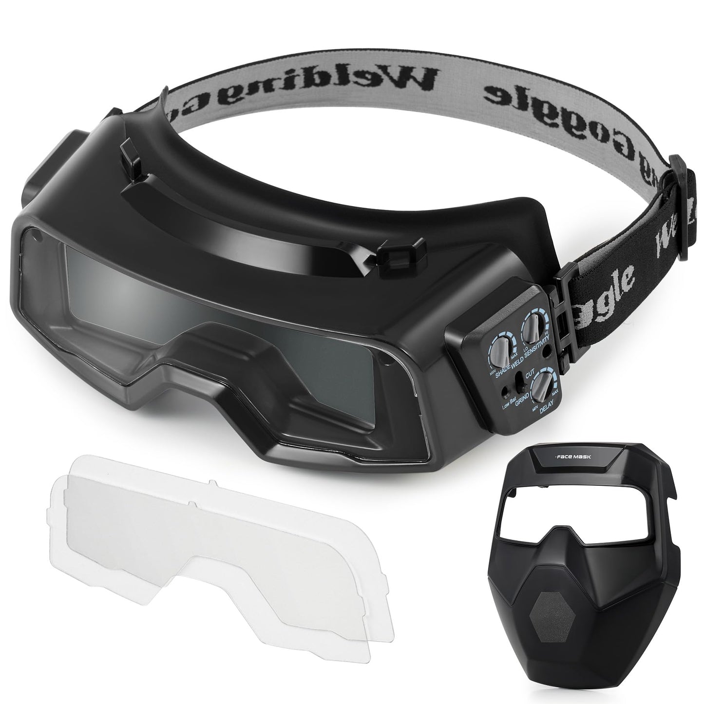 CREWORKS Auto Darkening Welding Goggles, Safety Glasses for Men With Wide Shade 4/5-9/9-13, Eye Protection Mask Helmet for Grinding Plasma Cutting TIG MIG Arc, Black