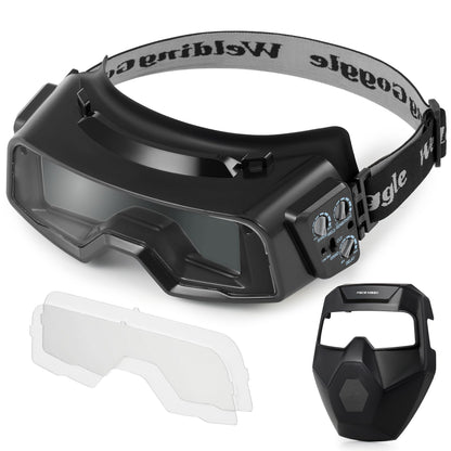 CREWORKS Auto Darkening Welding Goggles, Safety Glasses for Men With Wide Shade 4/5-9/9-13, Eye Protection Mask Helmet for Grinding Plasma Cutting TIG MIG Arc, Black