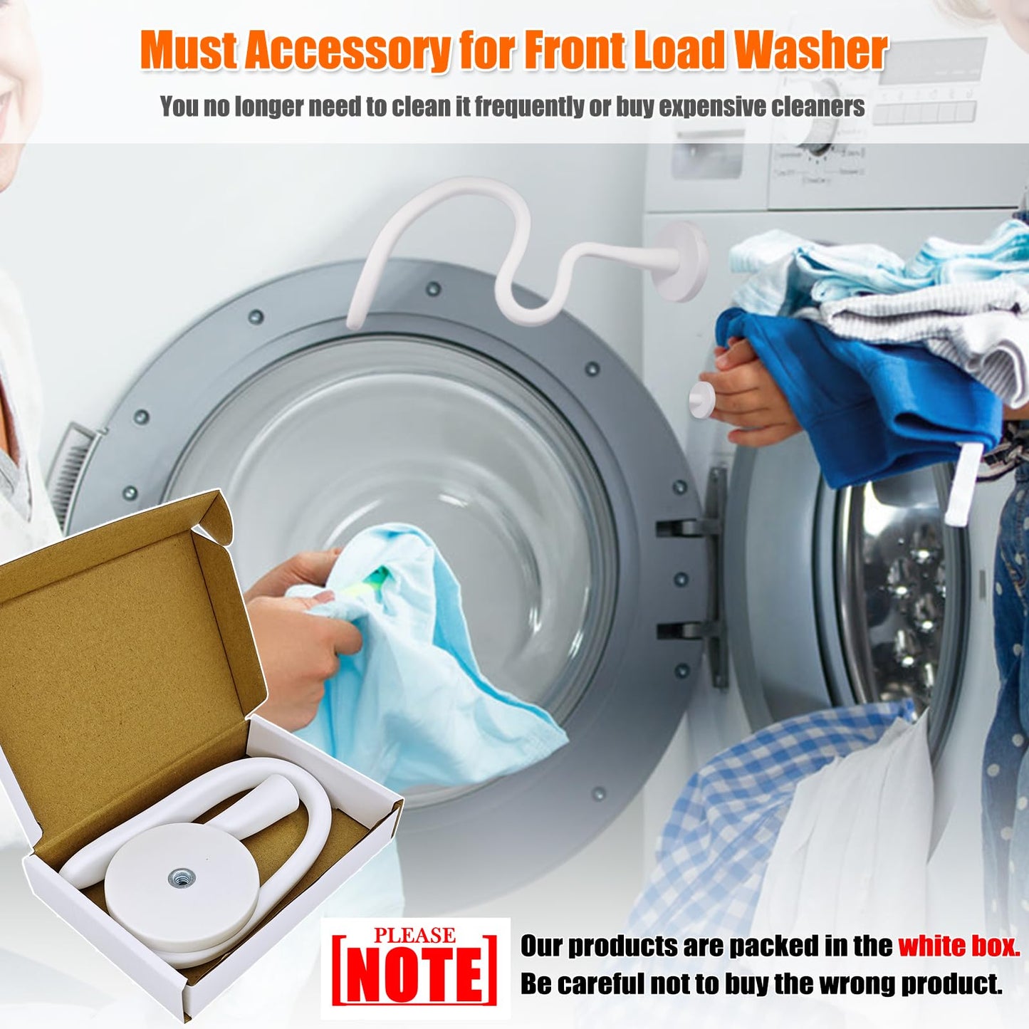 Front Load Washer Door Prop and Stopper - Magnetic Washing Machine Door Holder with 2.6-Inch Magnet Base, Removable Washer Door Stopper Keep Washer Door Open to Prevent Odors (White)