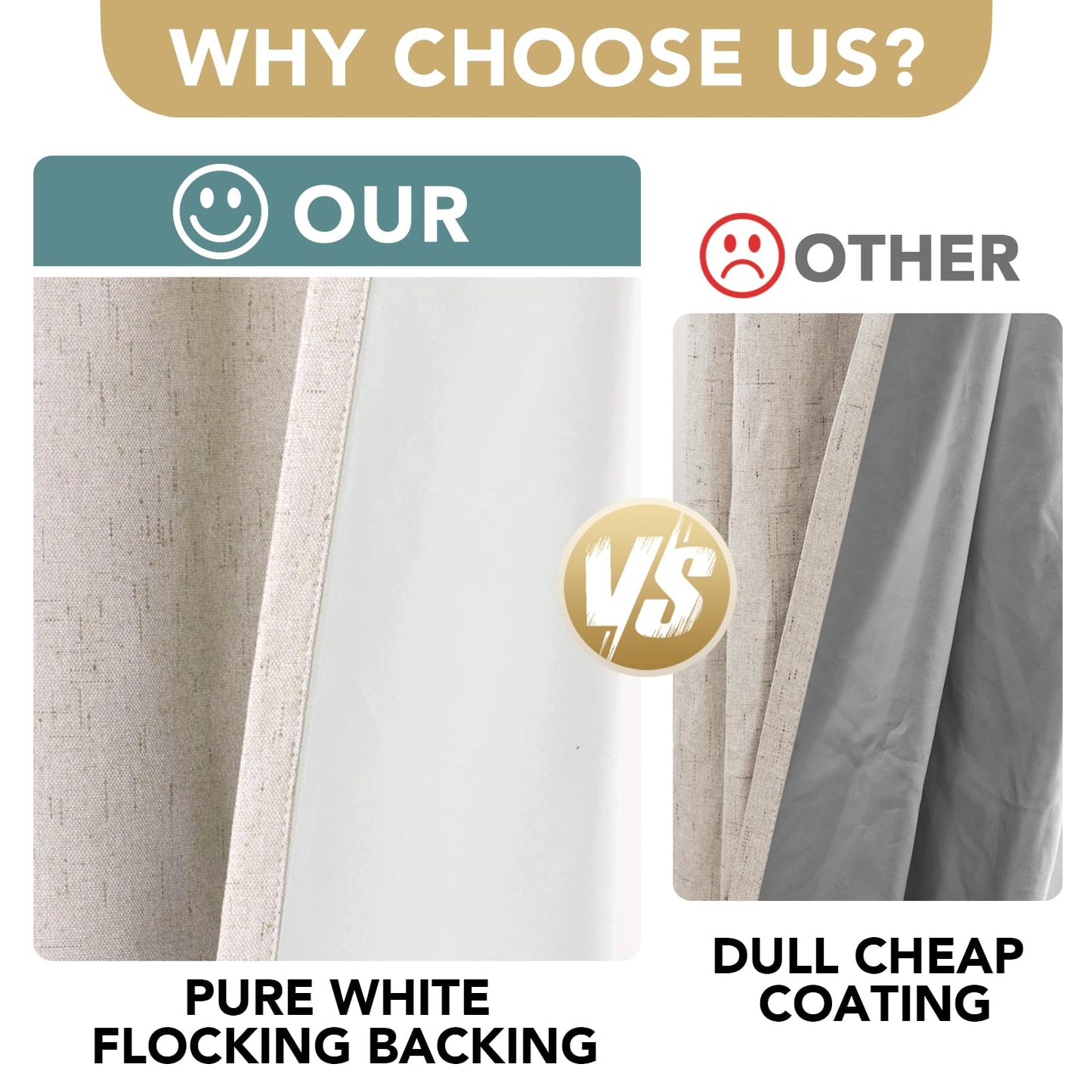 H.VERSAILTEX Linen 100% Blackout Curtains for Bedroom Full Light Blocking Curtains, Textured Window Curtain for Living Room 84 inch Grommet, Energy Efficient Curtains White Liner(2 Panels, Natural)