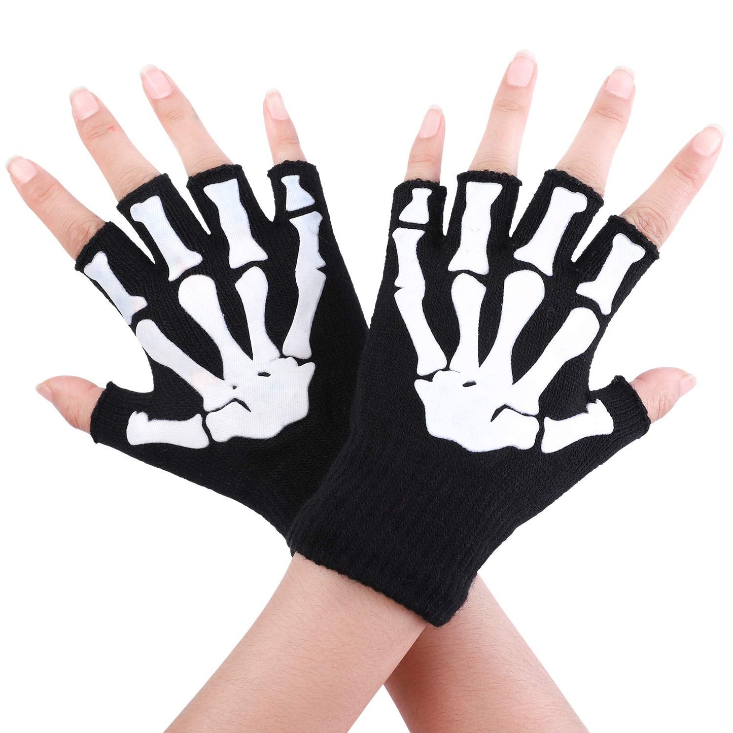 Cooraby Halloween Skeleton Gloves Glow in the Dark Knitted Mechanic Gloves