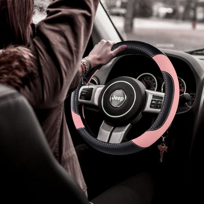 Leather Car Steering Wheel Cover, Non-Slip Car Wheel Cover Protector Breathable Microfiber Leather Universal Fit for Most Cars(Pink)
