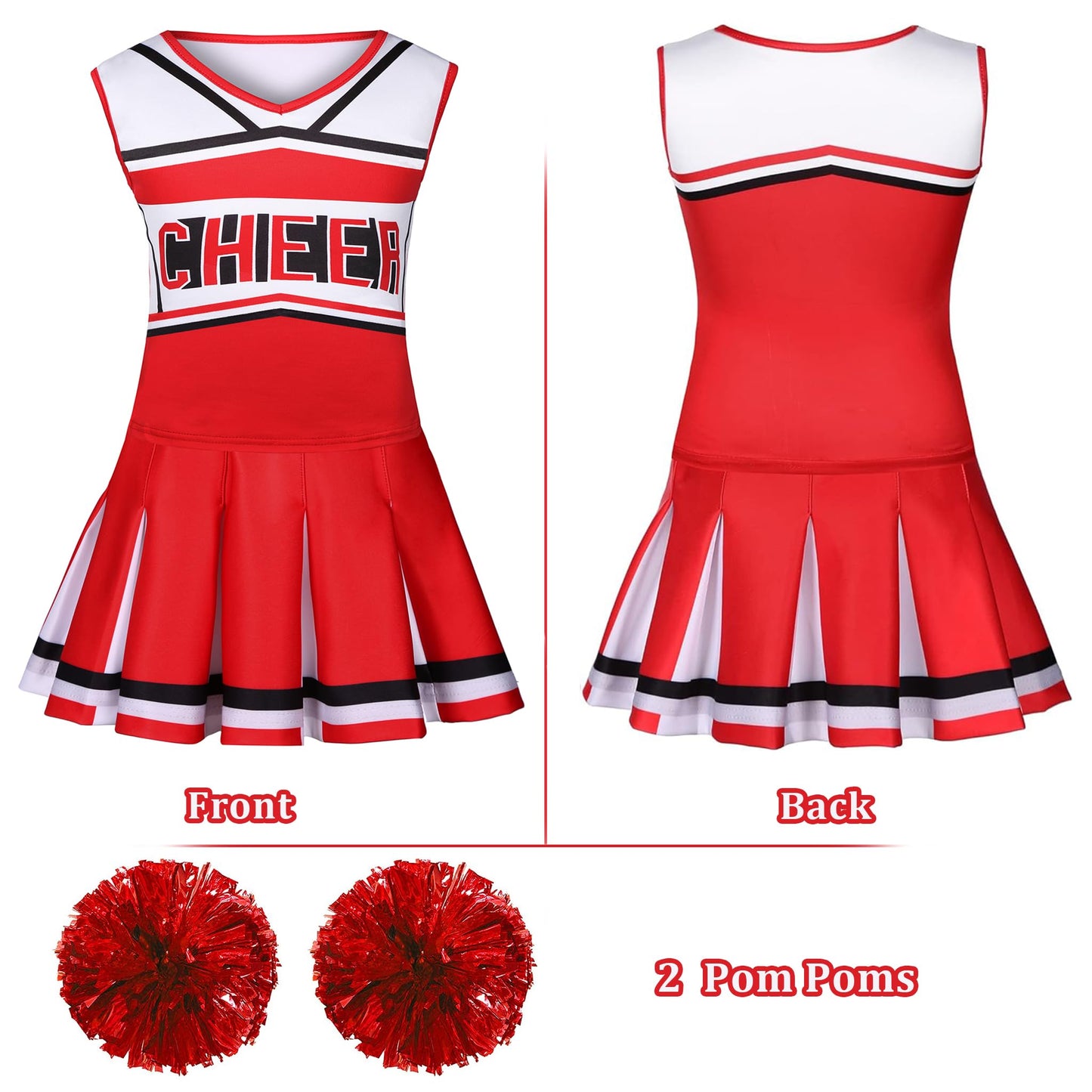 Gortykor Cheerleader Costume for Girls Cheerleading Outfit for Halloween Cheerleader Gifts 3-10 Years (Red, 7-8 Years)