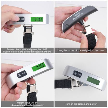 2 Pcs - silver Travel Digital Luggage Scale - Portable Baggage Scale - Suitcase Weight Scale - Ideal for Travel Scale Luggage Weight - 110LB/50KG, Includes Battery - Temperature Display Hanging Scales
