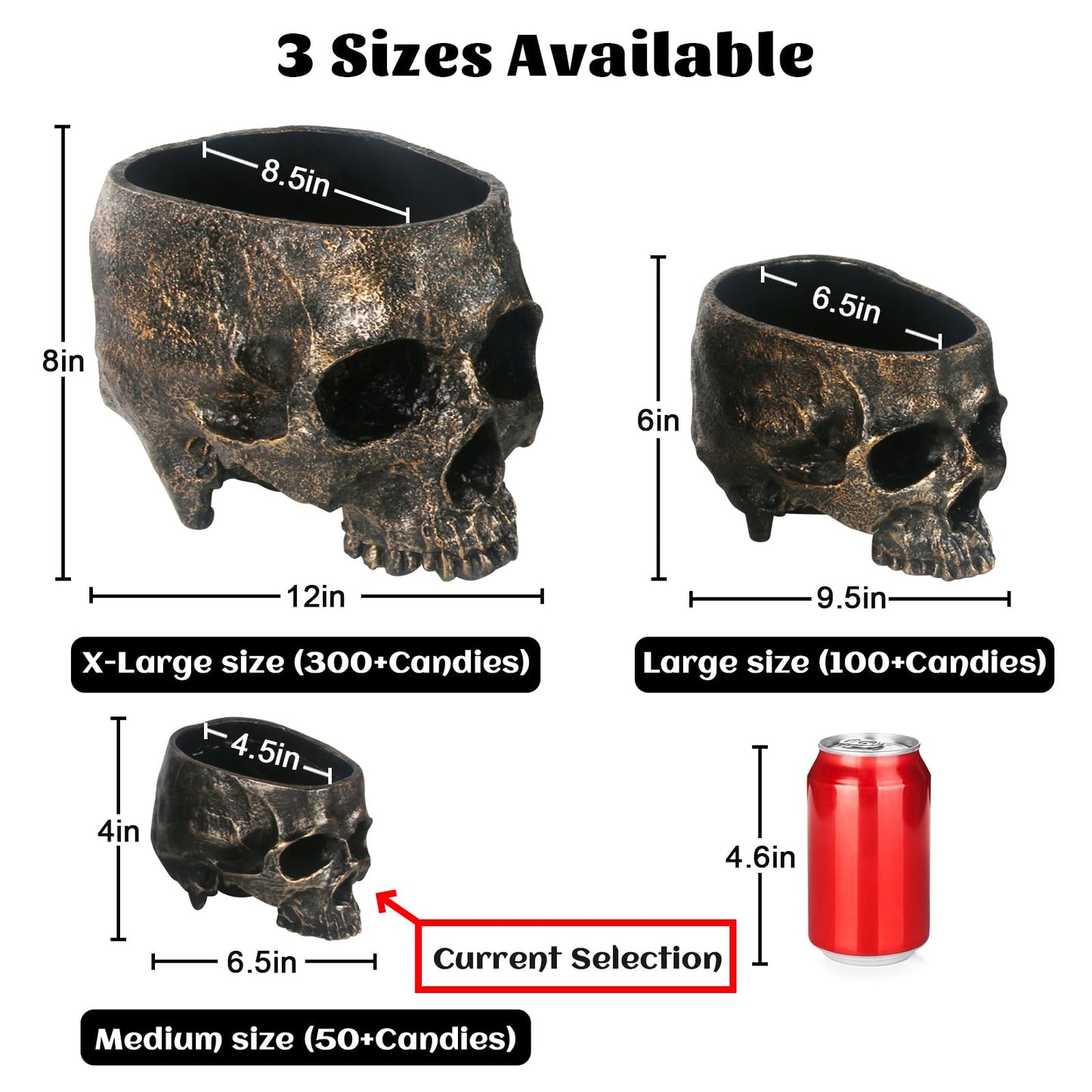 Halloween Skull Candy Dish- Deep Skull Head Halloween Candy Bowl Holder Artificial Resin Skulls Decor Indoor Outdoor Table Centerpieces Flower Pot Plant Office Pen Holder Desktop Ornaments - Bronze