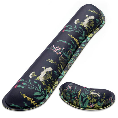 Dapesuom Enlarge Keyboard Wrist Rest, Memory Foam Wrist Cushion for Desk Mat Support, Cute Pain Relief Keyboard Mouse Pad Rests Set with Non-Slip Base for Gaming Laptop Office Computer, Elegant Flower