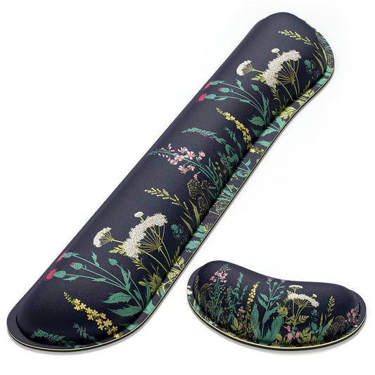 Dapesuom Enlarge Keyboard Wrist Rest, Memory Foam Wrist Cushion for Desk Mat Support, Cute Pain Relief Keyboard Mouse Pad Rests Set with Non-Slip Base for Gaming Laptop Office Computer, Elegant Flower