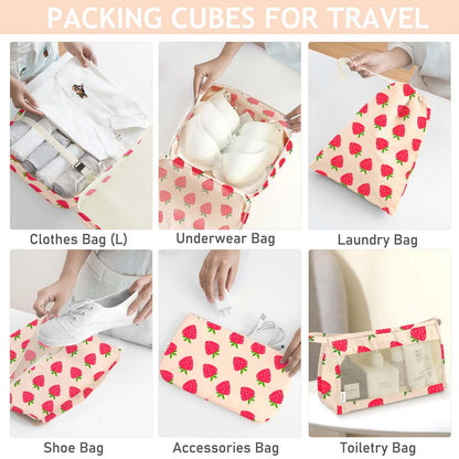 KPX 8 Set Packing Cubes for Travel, Luggage Packing Organizers Accessories Large Toiletries Bag for Clothes Shoes Cosmetics (Strawberry)