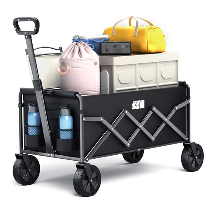 Collapsible Foldable Wagon, Foldig Wagon with Wheel Heavy Duty with 180lbs Weight Capacity Lightweight Utility Camping Cart for Groceries Garden Beach Sports Fishing (Black)