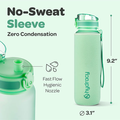 Hydracy Water Bottle with Time Marker -Large 32 oz BPA Free Water Bottle & No Sweat Sleeve -Leak Proof Gym Bottle with Fruit Infuser Strainer & Times to Drink -Ideal for Fitness Sports & Outdoors
