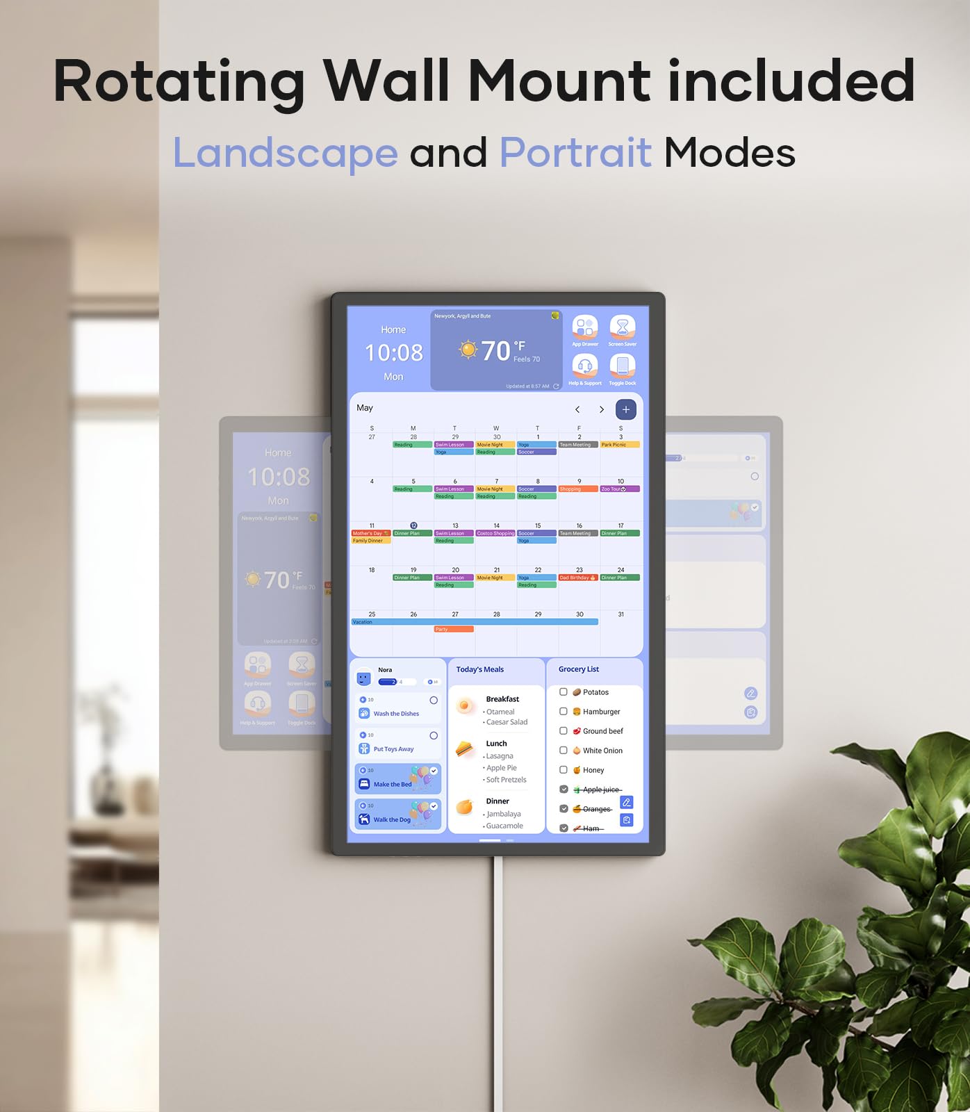 Cozyla 24'' Digital Calendar Wall Touch Screen Syncs All Android Tablet Apps To Do List Notepad Electronic Wall Smart Calendar for Family Chore Chart for Kids Adults Meal Planner Wall Mount Black