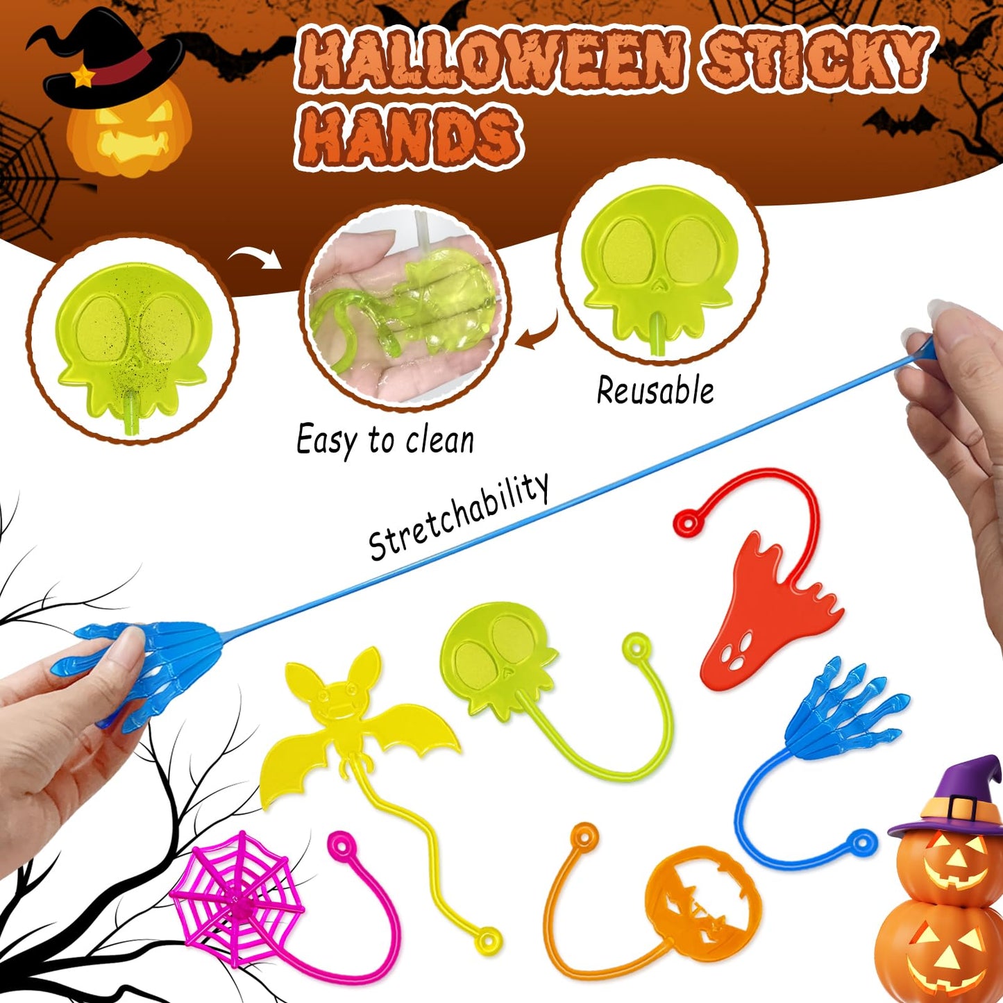 Halloween Sticky Hands Bulk 42PCS Halloween Party Favors for Kids Stretchy Sticky Hand Toy Halloween Goodie Bag Stuffers Fillers Trick or Treat Halloween Party Supplies Toys Classroom Prizes for Kids