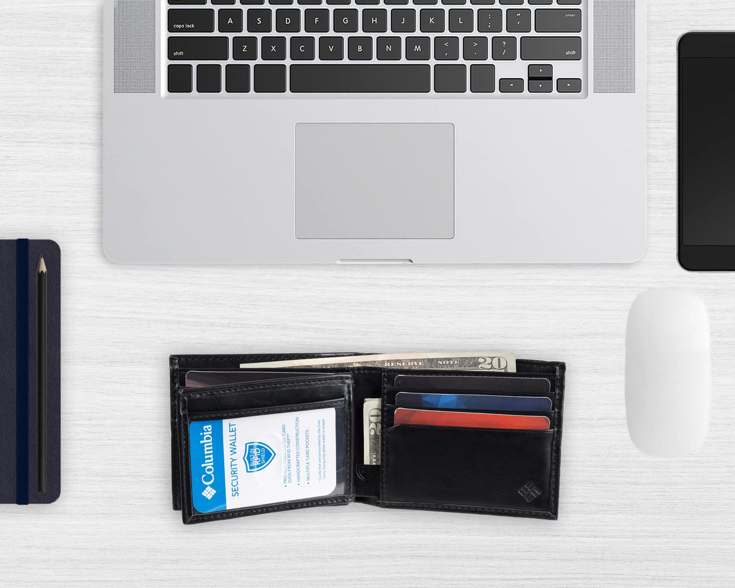 Columbia Men's Johnstown RFID Blocking Extra-Capacity Slimfold Wallet, Black, One Size