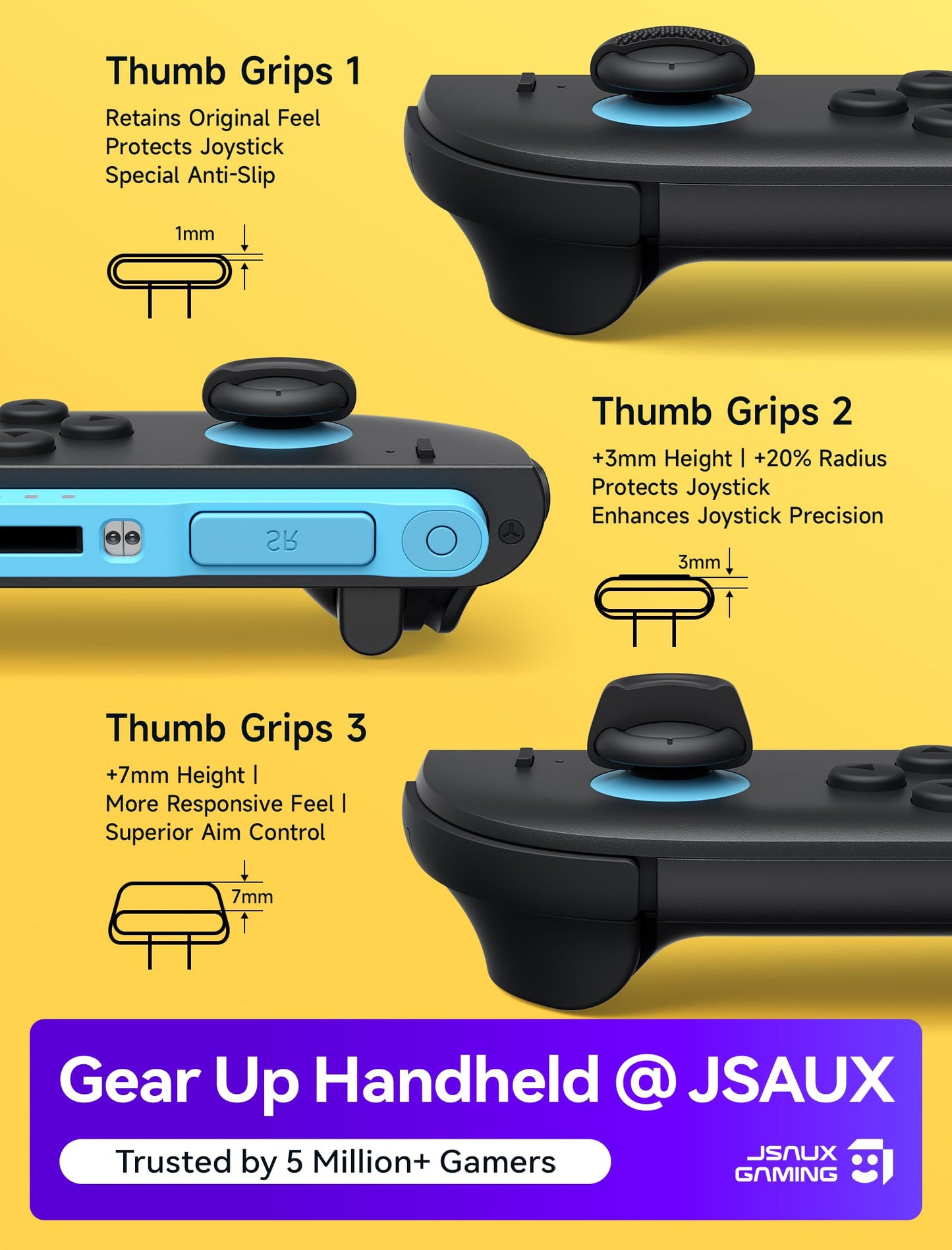 JSAUX Thumb Grips for Nintendo Switch 2 (2025), Switch Thumb Grip Caps, Ergonomic Design, Enhanced Gaming Grip, Comfortable & Durable, Joycon Grip Button Stick Cover - Black, 3Pairs(6pcs)