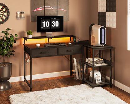 Coleshome 40 Inch L Shaped Gaming Desk with 2 Drawers & Storage Shelves, Computer Desk with USB Ports, Study Writing Table for Bedroom, Simple Modern Laptop Desk for Home Office, Black