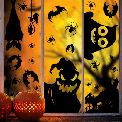 FOIMAS Halloween Window Cling Sticker,Giant Spooky Monster Silhouette Window Decals for Haunted House Halloween Home Decoration,4 Sheets